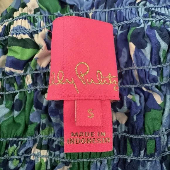 Lilly Pulitzer Beyonca Smocked Floral Mini Dress Women’s Small Blue Green Pocket - Picture 5 of 13